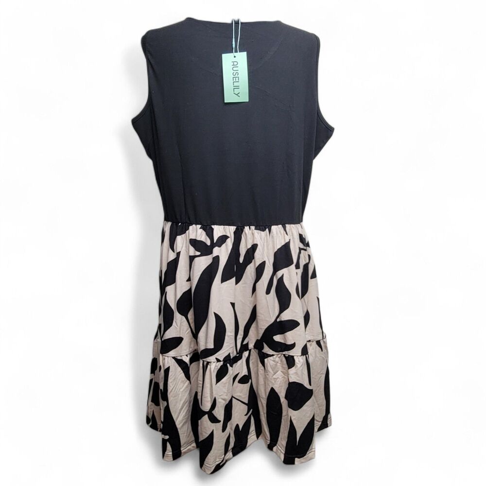 Auselily Dress Women's 2X Black Floral Print Pockets Sleeveless Casual Flowy NWT - Picture 2 of 8